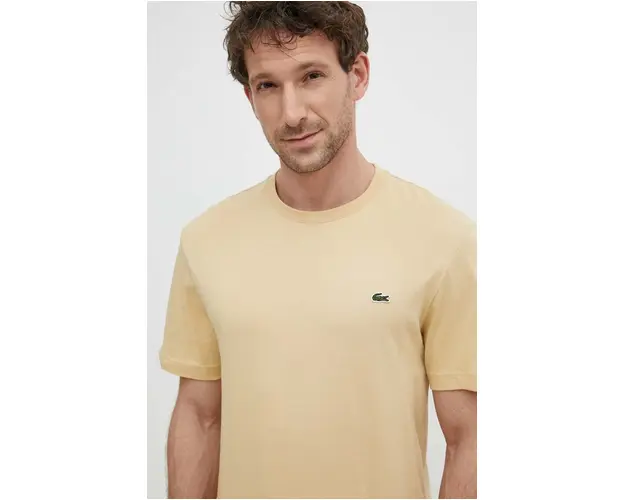 Lacoste tricou din bumbac culoarea bej, neted