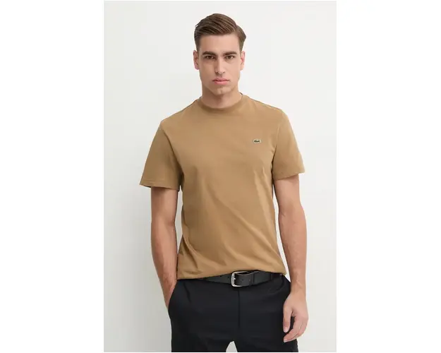 Lacoste tricou din bumbac barbati, culoarea maro, neted