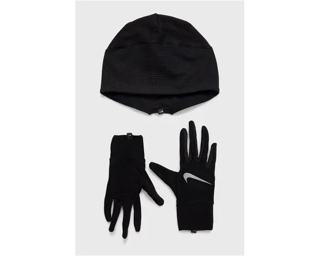 Nike Caciula si Manusi culoarea negru, din tesatura neteda