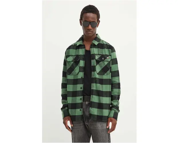 Dickies camasa barbati, culoarea verde, cu guler clasic, regular
