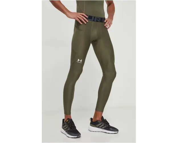 Under Armour leggins de antrenament barbati, culoarea verde, neted