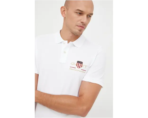 Gant polo de bumbac culoarea alb, cu imprimeu