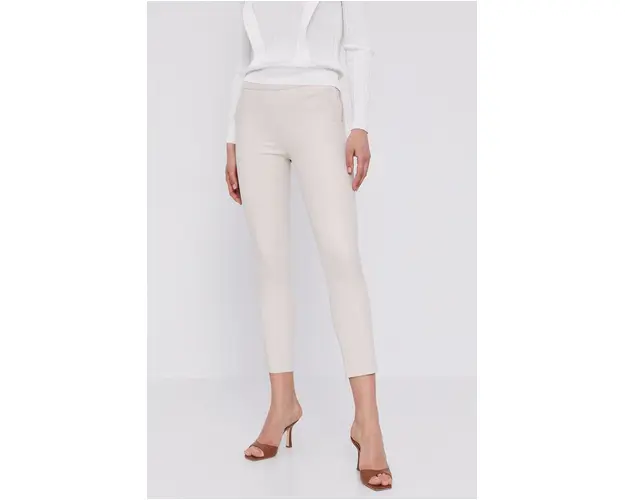 Morgan Pantaloni femei, culoarea crem, mulat, medium waist