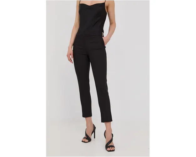 Morgan pantaloni femei, culoarea negru, mulata, medium waist