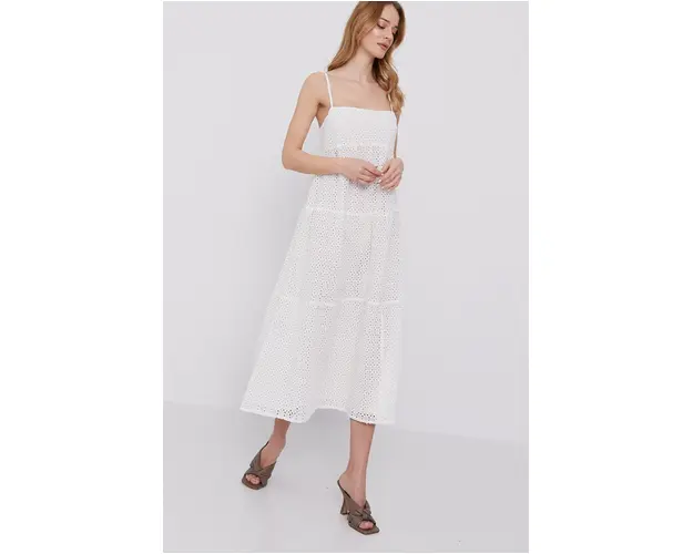 Bardot Rochie culoarea alb, midi, evazata