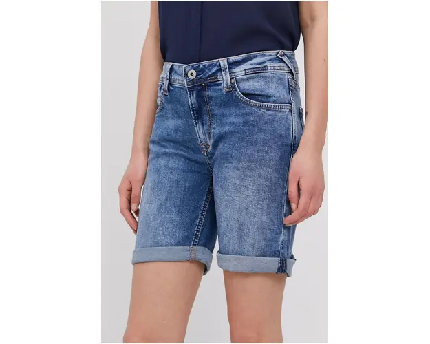 Pepe Jeans Pantaloni scurti jeans femei, material neted, medium waist