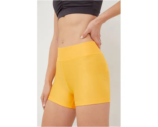 Under Armour pantaloni scurti femei, culoarea portocaliu, neted, high waist