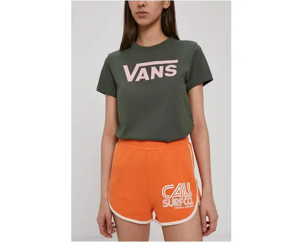 Superdry Pantaloni scurti femei, culoarea portocaliu, cu imprimeu, medium waist