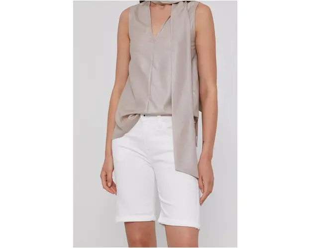 Pepe Jeans Pantaloni scurti POPPY femei, culoarea alb, material neted, high waist