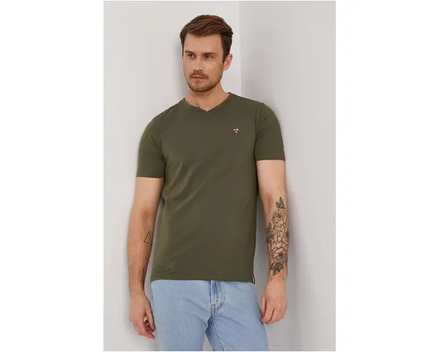 Aeronautica Militare Tricou barbati, culoarea verde, material neted