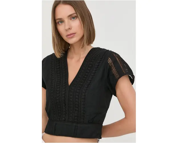 The Kooples bluza din bumbac femei, culoarea negru, neted