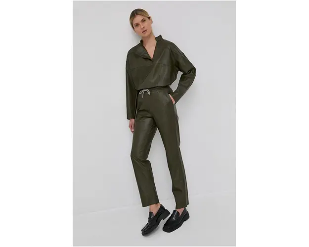 Notes du Nord bluza din piele femei, culoarea verde, neted