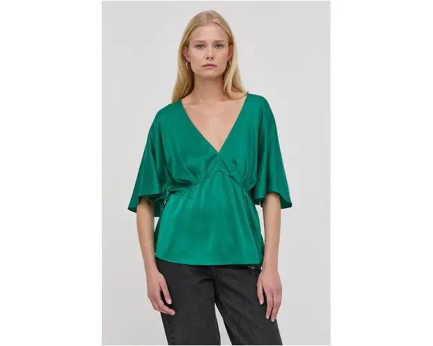 Notes du Nord bluza din amestec de matase femei, culoarea verde, neted