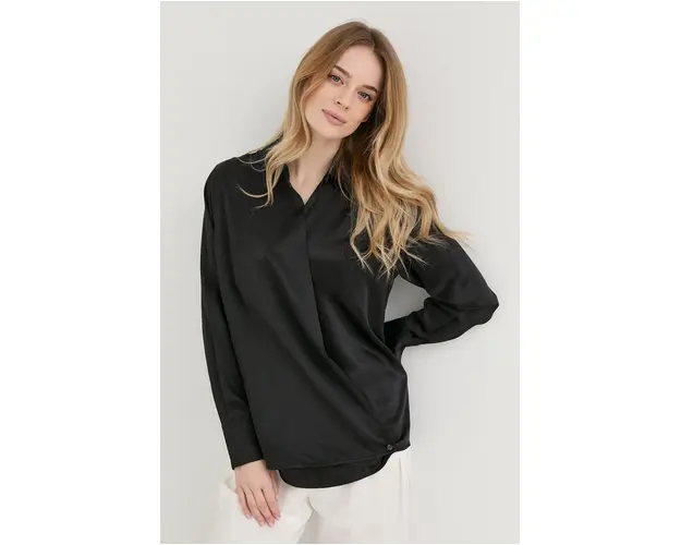Victoria Beckham bluza de matase femei, culoarea negru, neted