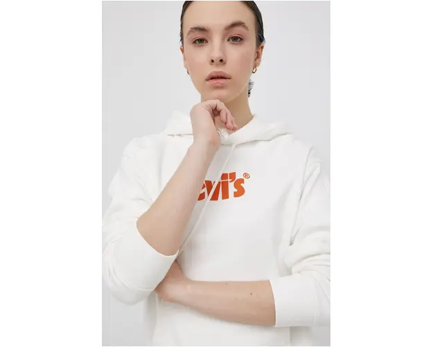 Levi's Hanorac de bumbac femei, culoarea alb, cu imprimeu