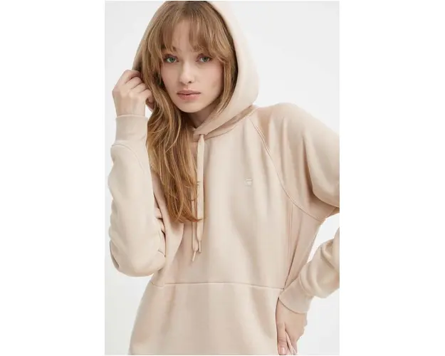 G-Star Raw bluza femei, culoarea bej, cu gluga, neted