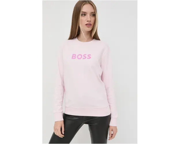 BOSS hanorac de bumbac femei, culoarea roz, cu imprimeu 50468357