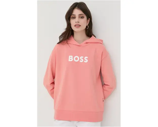 BOSS hanorac de bumbac femei, culoarea portocaliu, cu imprimeu 50468367