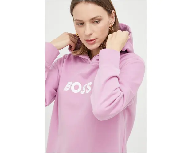 BOSS hanorac de bumbac femei, culoarea roz, cu gluga, imprimeu 50468367