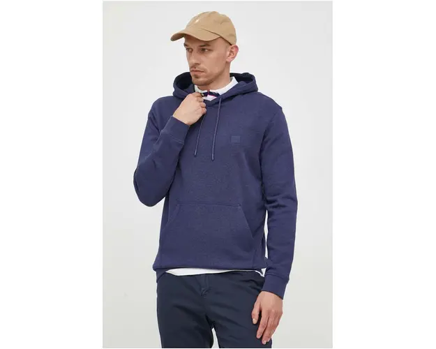 BOSS hanorac de bumbac CASUAL barbati, culoarea bleumarin, cu gluga, uni 50468445