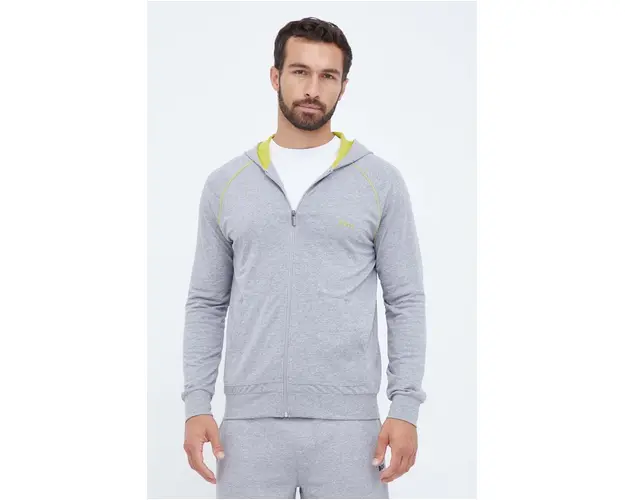 BOSS bluza lounge culoarea gri, cu gluga, neted