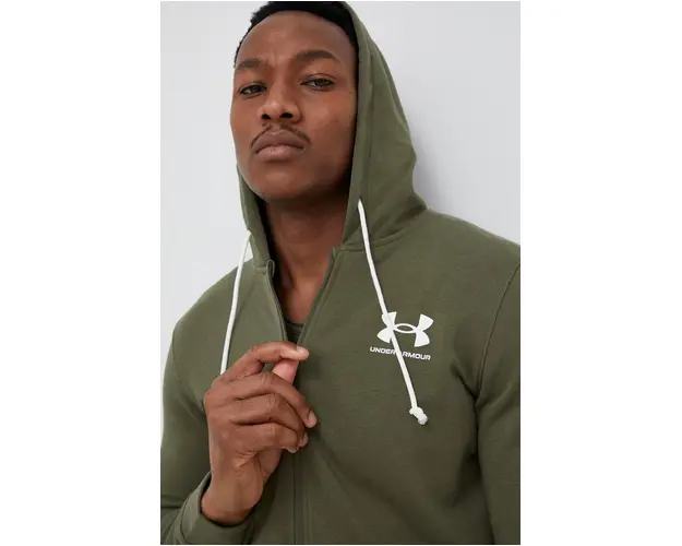 Under Armour bluza barbati, culoarea verde, cu gluga, neted