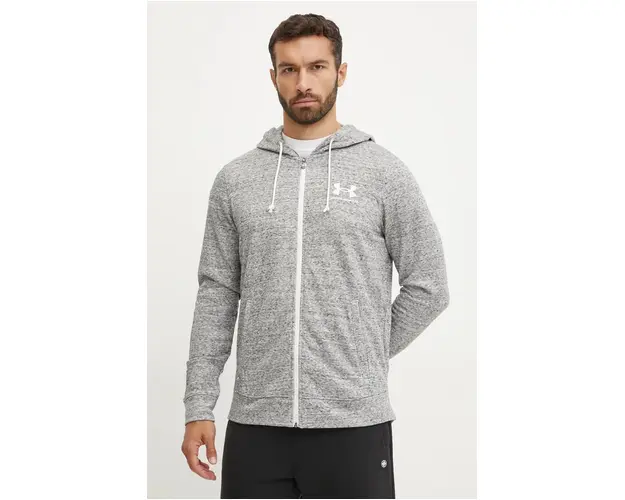 Under Armour bluza barbati, culoarea alb, cu gluga, neted