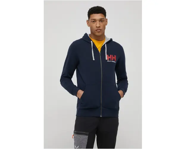 Helly Hansen hanorac de bumbac barbati, culoarea bleumarin, cu gluga, cu imprimeu 34163