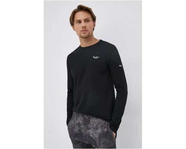 Pepe Jeans longsleeve Original Basic 2 Long N barbati, culoarea negru, neted
