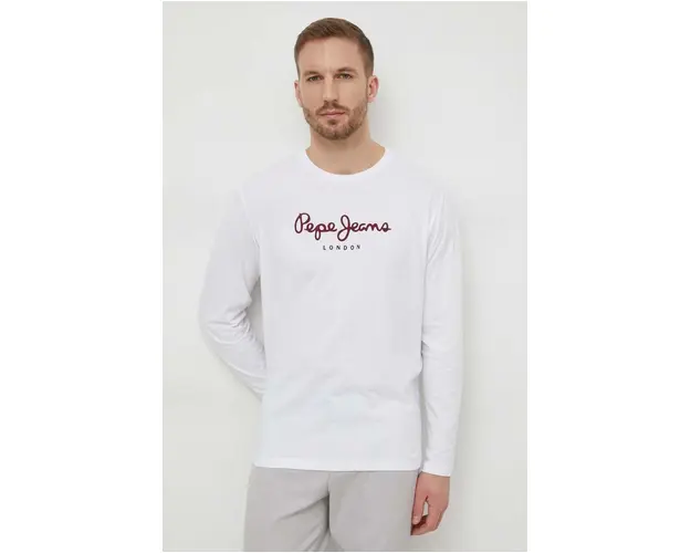 Pepe Jeans Longsleeve din bumbac Eggo Long culoarea alb, cu imprimeu