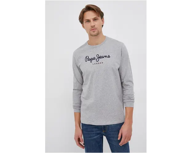 Pepe Jeans Longsleeve din bumbac Eggo culoarea gri, cu imprimeu
