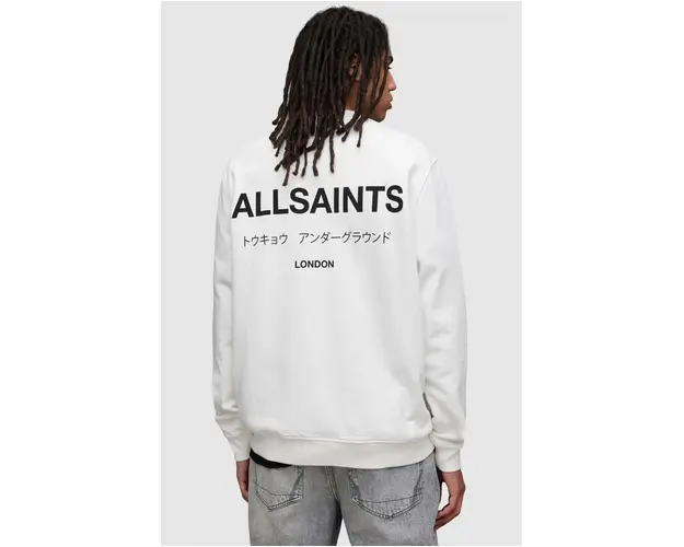 AllSaints longsleeve din bumbac culoarea alb, cu imprimeu