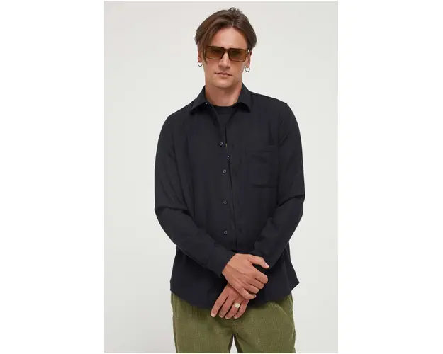 Samsoe Samsoe camasa din bumbac barbati, culoarea negru, cu guler clasic, regular