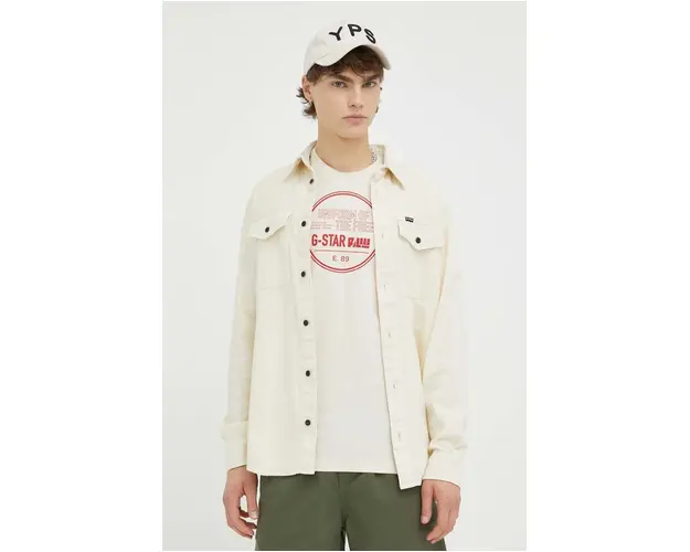 G-Star Raw camasa din bumbac barbati, culoarea bej, cu guler clasic, slim