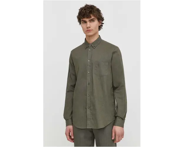 Samsoe Samsoe camasa de in barbati, culoarea verde, cu guler button-down, regular