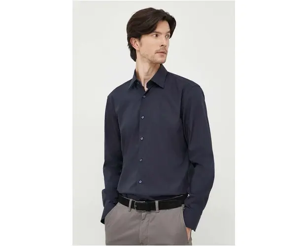 BOSS camasa barbati, culoarea bleumarin, cu guler clasic, slim 50469345