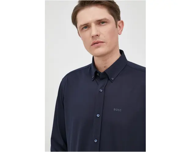 BOSS camasa barbati, culoarea albastru marin, cu guler button-down, regular