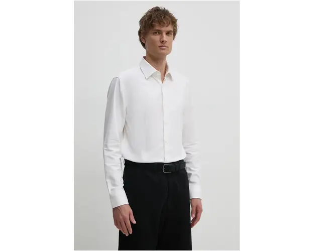 BOSS camasa barbati, culoarea bej, cu guler clasic, slim