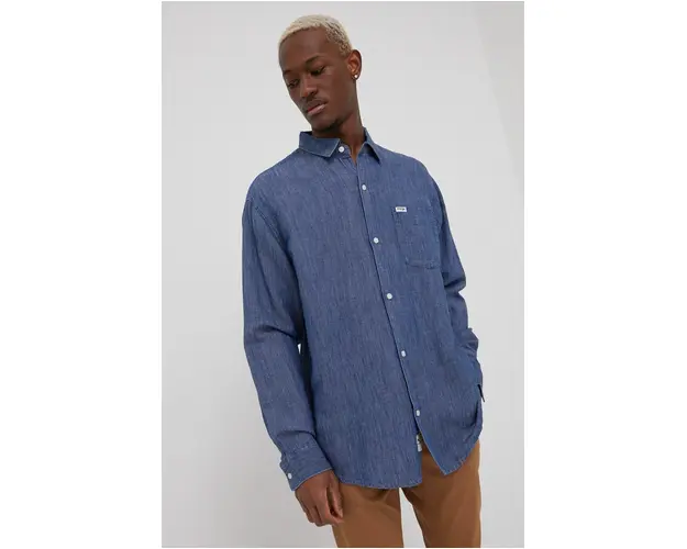 Wrangler camasa barbati, culoarea albastru marin, cu guler clasic, relaxed