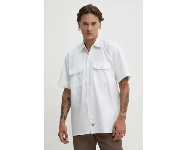 Dickies camasa barbati, culoarea alb, cu guler clasic, regular