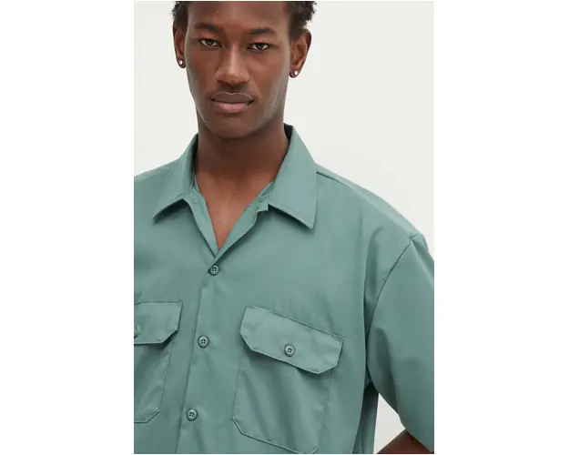 Dickies camasa barbati, culoarea verde, cu guler clasic, regular