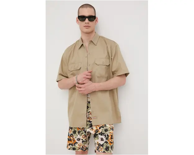 Dickies camasa barbati, culoarea verde, cu guler clasic, regular