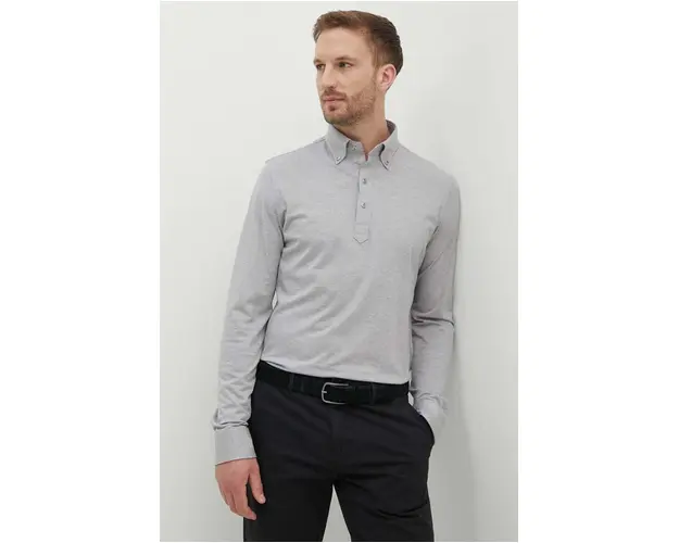 Michael Kors longsleeve din bumbac culoarea gri, neted