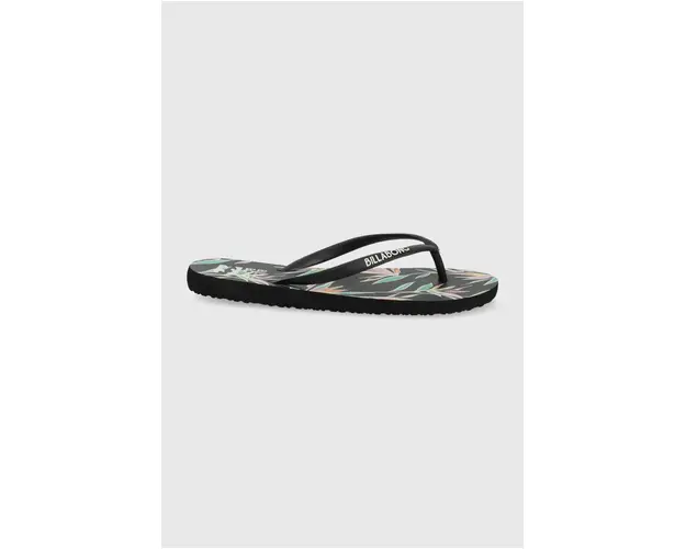 Billabong slapi femei, culoarea negru, cu toc plat