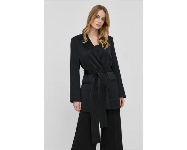 Boss sacou din lana culoarea negru, desfacut, neted