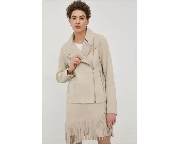 Bruuns Bazaar o jacheta biker din piele intoarsa femei, culoarea bej, de tranzitie