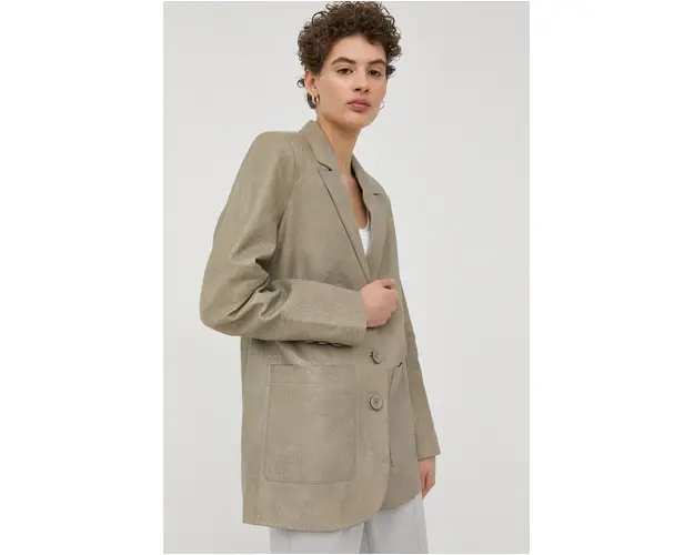 Gestuz sacou de piele culoarea verde, un singur rand de nasturi, neted