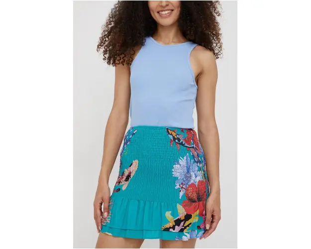 Desigual fusta culoarea turcoaz, mini, creion