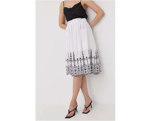 MAX&Co. fusta din bumbac culoarea alb, midi, evazati