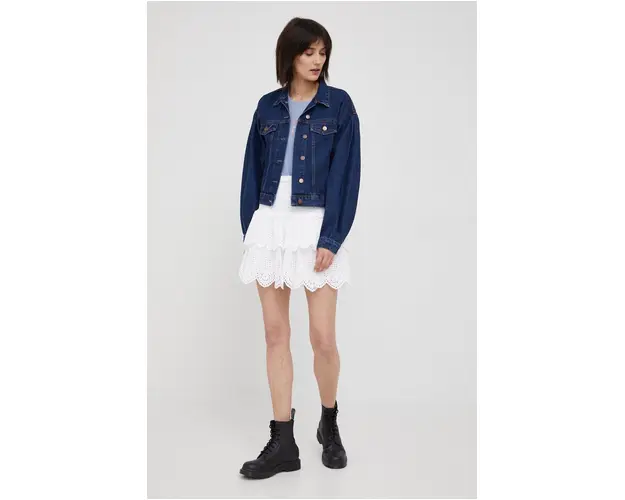 Pepe Jeans fusta din bumbac Isolda culoarea alb, mini, evazati